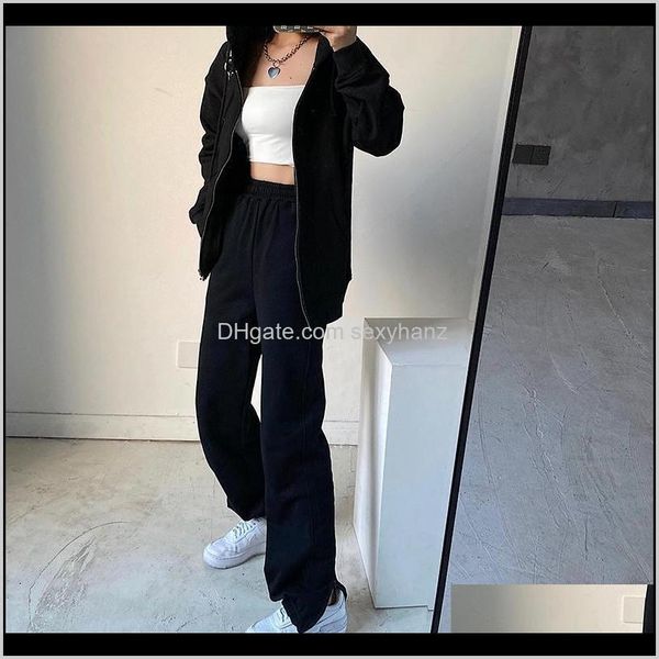 

capris womens clothing apparel drop delivery 2021 europe american high waist loose slimming casual allmatch ankletied trousers zipper split, Black;white