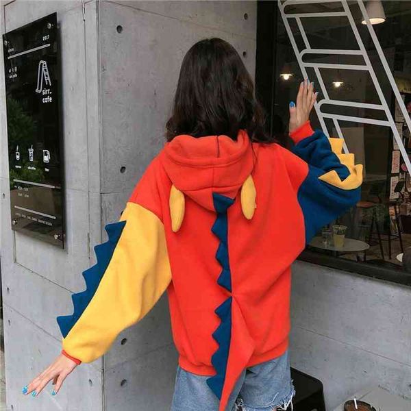 

dinosaur cartoon oversized hoodie women sweatshirt casual print korean style clothes for sweatshirt kawaii clothes, Black