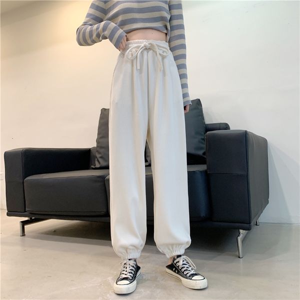 

capris ytx358 thick style loose waist high drawstring foot wind flashlight women's pants, Black;white