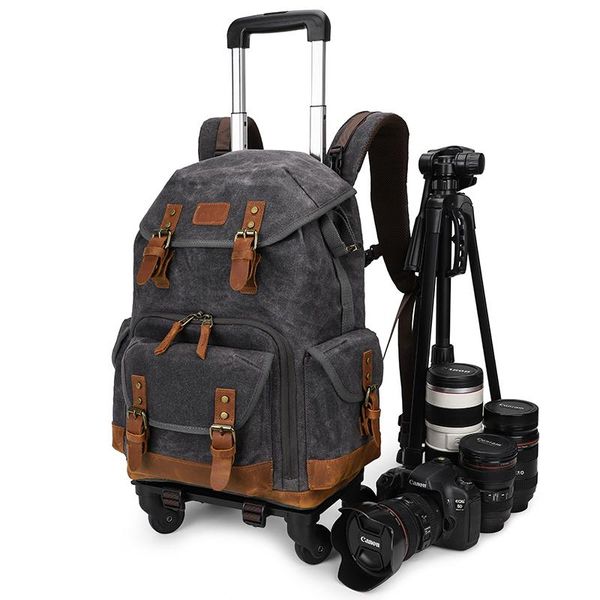 

backpack vintage travel wheel case 2 in1 dslr rolling camera trolley bag with anti- detachable padded dividers