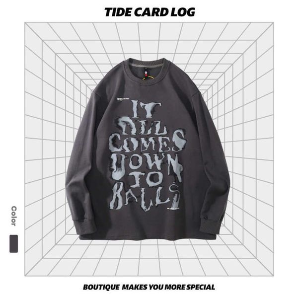 

autumn and winter new round neck pullover tide brand sweater high street loose oversize dark style long sleeve, Black