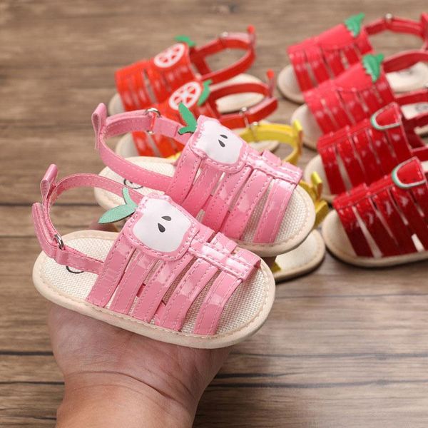 

summer baby sandals strawberry apple watermelon fruit printed born princess girl cotton non-slip toddler shoes, Black;red