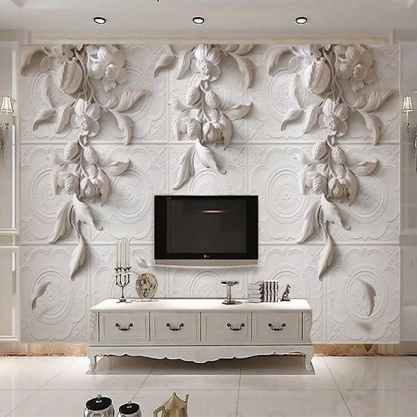 

wallpapers dropship po wallpaper european style modern simple 3d stereo relief flowers mural el tv backdrop wall home decor fresco