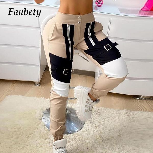 

spring cargo pants casual elastic buckle camouflage sweatpant overall women autumn patchwork high waist trousers streetwear women's & c, Black;white