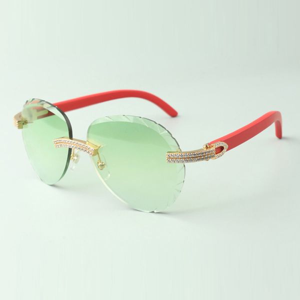 Изысканные классические солнцезащитные очки в два ряда с бриллиантами 3524027 красные, заушники из натурального дерева, размер: 18-135 мм