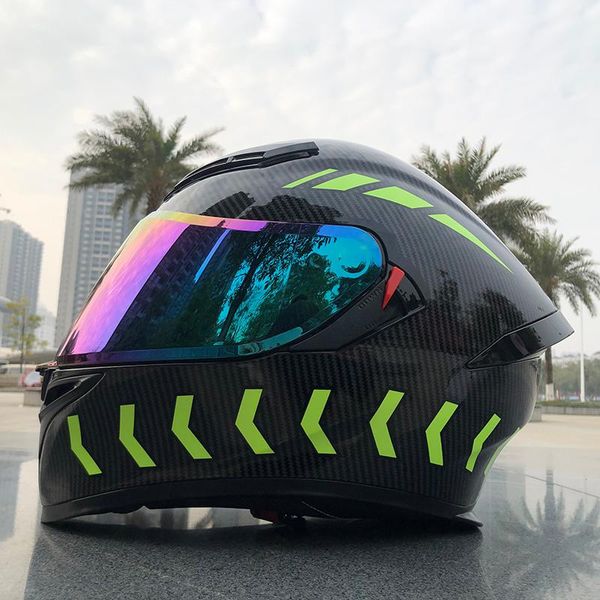 

motorcycle helmets arrival full face helmet fluorescent carbon fiber pattern double visor with inner sun