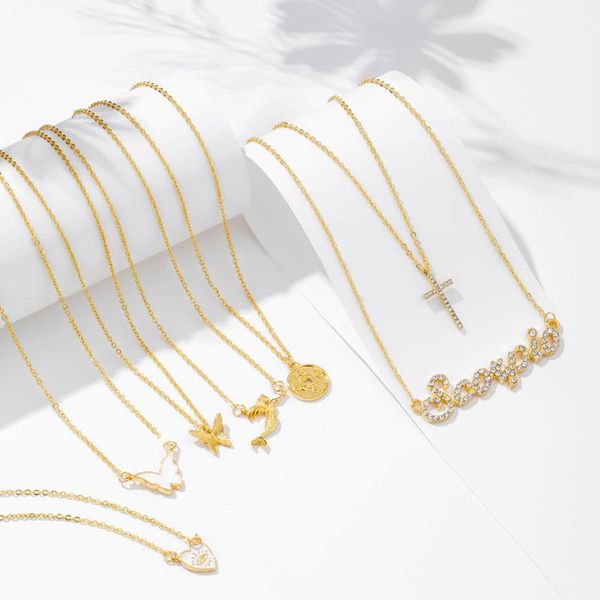 

pendant necklaces ourex fashion punk style metal cross butterfly heart letter necklace simple design for women party jewelry, Silver