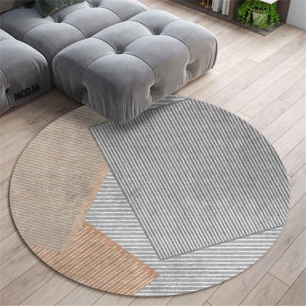 

carpets nordic geometric lines round rug living room modern simple gray orange floor sofa carpet soft side table for bedroom