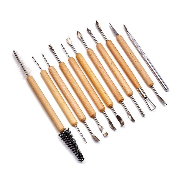 

gift sets 11pcs metal wood spatula pottery clay sculpture wax knife art carving crafts ceramics little figurines diy sharpen modeling tool