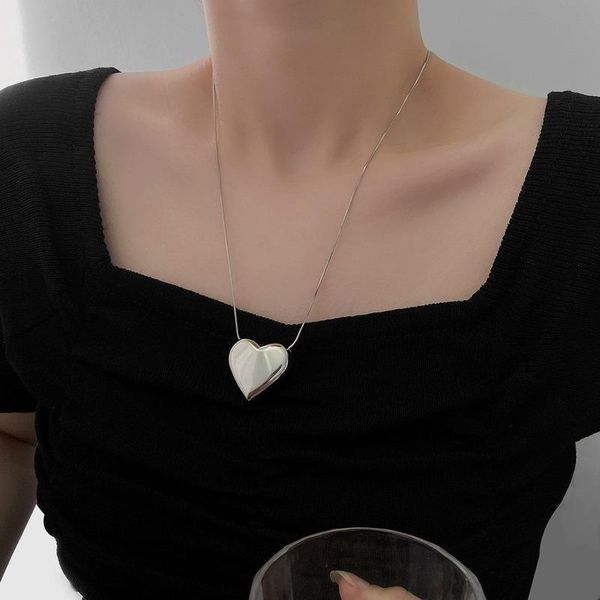 

chains heart necklace woman simple necklaces girl chain pendant jewelry silver color vintage kpop stainless steel collares