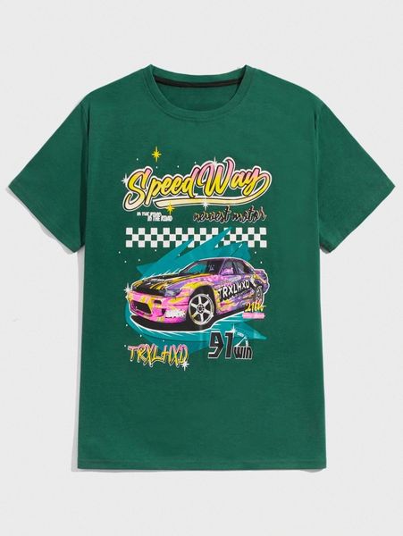 

romwe x beakprod guys car & letter graphic tee i3lf#, White;black