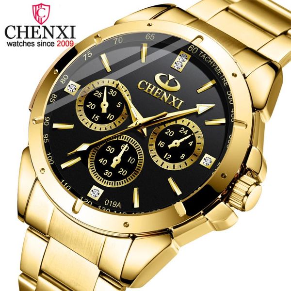 

wristwatches chenxi luxury gold dial mens watches fashion business quartz watch men stainless steel luminous waterproof wrist, Slivery;brown