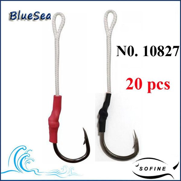 

fishing hooks bluesea 20 pcs 10827 red/black tube stainless steel jig assist jigging bait hook with pe line