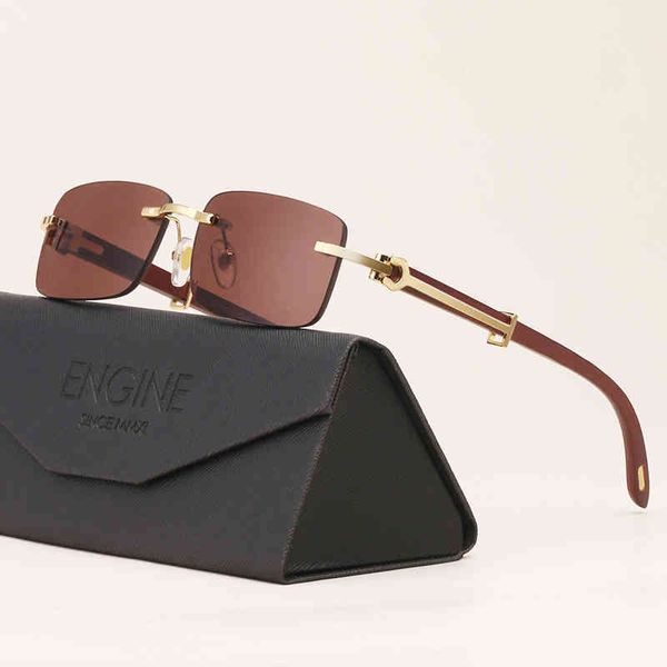 

designer sunglasses 2021 new wood grain mirror leg fashion frameless men's, White;black