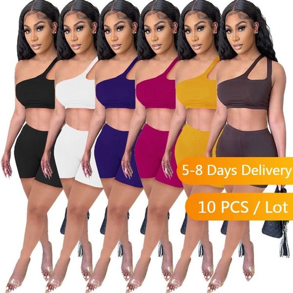 

women's tracksuits wholesale items bulk lots summer two piece tracksuit women sportwear crop biker shorts set solid bodycon matching, Gray
