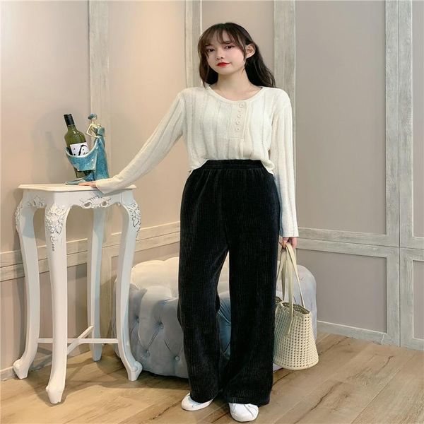 

women solid color trousers, autumn and winter adults casual style high waist wide-leg pants women's & capris, Black;white