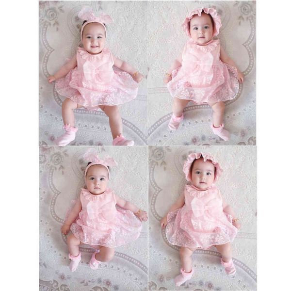 

2020 new summer baby dresses newborn baby lace bow princess dress for baby 1st birthday dress+headband+hat +socks kids clothing g1129, Red;yellow
