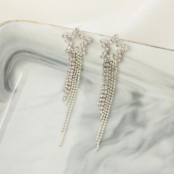 

dangle & chandelier simple pentagon star fashion tassel earrings, Silver