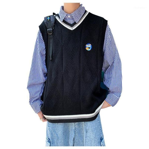 

men's vests autumn spring men cotton sleeveless vest v-neck sweater soft warm print spacious no yq clothing knitted casual male coat pu, Black;white