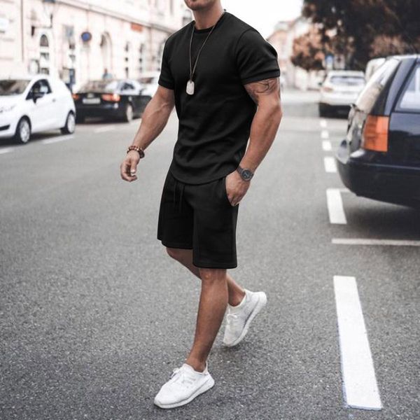 

men's tracksuits summer clothes set solid color tracksuit suit 2021 fashion short sleeve t-shirt shorts two piece sports sportswear, Gray