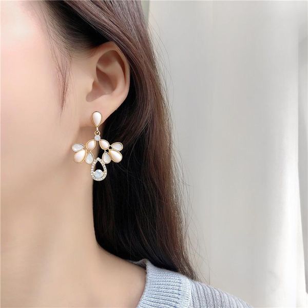

dangle & chandelier timeonly korean style white enamel waterdrop earring for women ladies shinning crystal festival gifts jewellery elegant, Silver