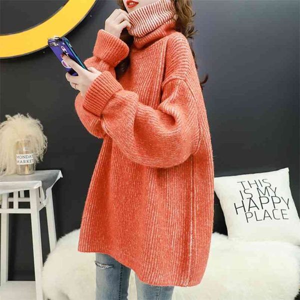 

turtleneck warm thick sweater women autumn and winter clothing lazy wind ins super fire loose large size base 210427, White;black