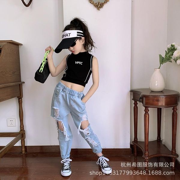 

vest 2021 summer girl korean wild casual letter short sleeveless t-shirt, Blue