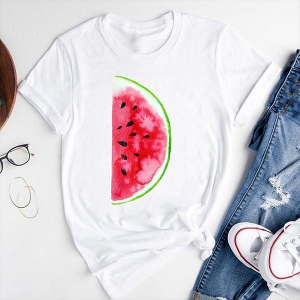 

graphic cartoon watermelon fruit womens t shirts sweet trend short sleeve summer fashion print female clothes tees shirt, White