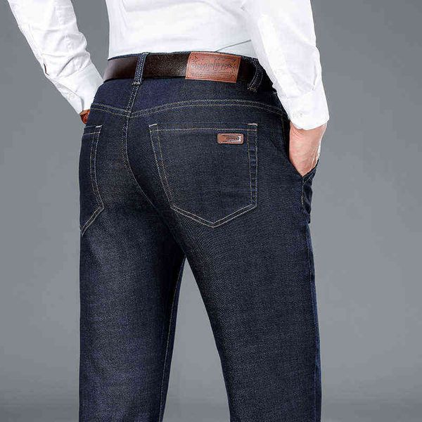 

men's jeans xintang four seasons good quality high waist busins work jeans men's slim straight cotton elastic pants, Blue