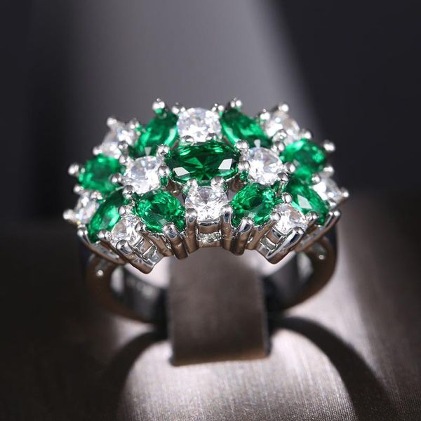 

wedding rings luxury green flower ring for women cz zircon stone engagement anniversary jewelry gift lover, Slivery;golden