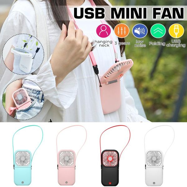 

electric fans usb portable halter fan hands neck hanging mini sports personal 3 speed adjustable rechargable home office