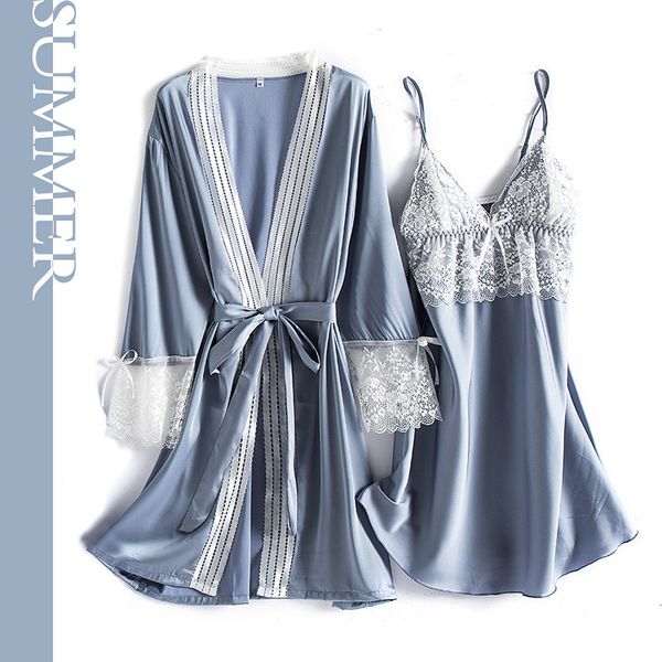 

pajamas women's summer robe and nightdress two piece set spring thin ice ribbon bra silk home suit, Black;red