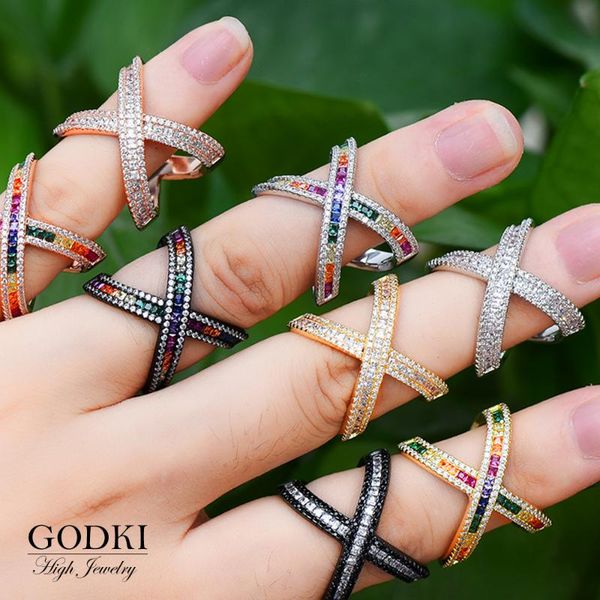

cluster rings godki cross luxury party statement stackable for women wedding cubic ziron cz dubai bridal finger ring 2021, Golden;silver