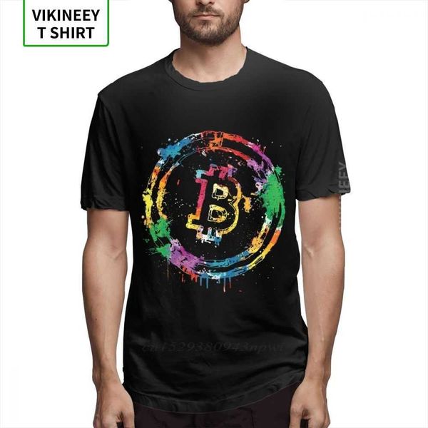 Крутые Мужские футболки Красочные Bitcoin Цвета Tee Рубашка 3D Печать Графическая Футболка Чистый Хлопок XS-3XL Плюс Размер футболки 210629