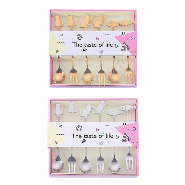 

cat fish 304 stainless steel fork spoon japanese creative dessert coffee stirring kitchen tableware set dinnerware sets