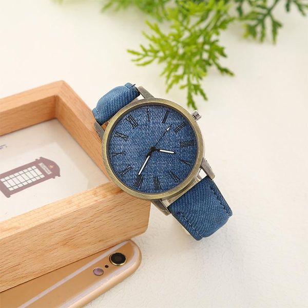 

wristwatches horloges vrouwen men women vintage denim fabric round casual cowboy analog quartz wrist watch kadin saat &a, Slivery;brown