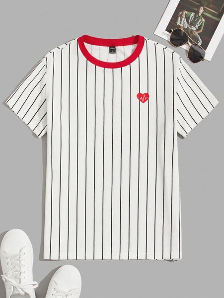 

men heart embroidered striped tee b1fv#, White;black