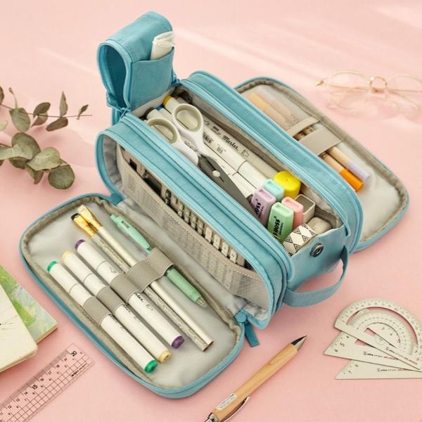 

pencil bags 2021 big canvas bag multi-layer kawaii case cute korean stationery pen storage for school gift