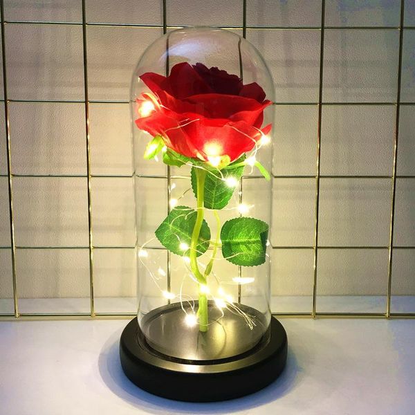

valentine's day creative luminous gift proposal marriage room decoration immortal flower glass cover led simulation rose decorative flo