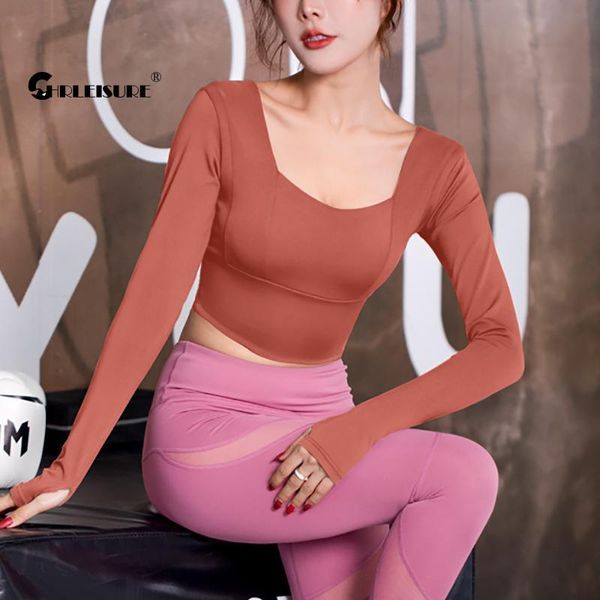 

tight sports with chest pad finger cot fitness long sleeve running breathable high elasticity yoga blouses outfit