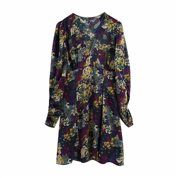 

women's t-shirt streetwear women v-neck slim dresses fashion ladies floral print dress elegant female chic draped mini vestidos ye, White