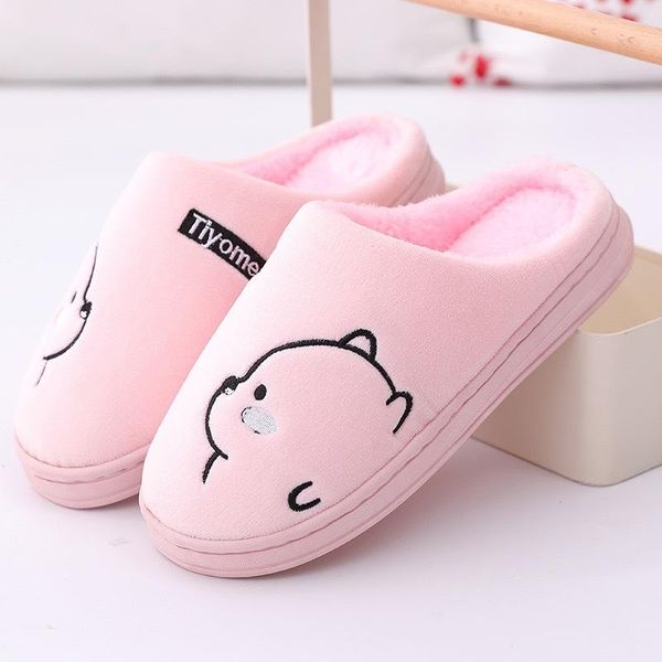 

women slippers cartoon bear shoes soft winter warm house indoor bedroom lovers couples ladies, Black