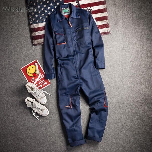 

men's pants work jumpsuit overalls for men long sleeve uniform clothes fashion pockets workwear casual romper one piece wear plus size, Black