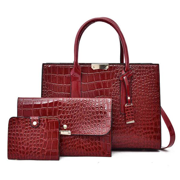

designers designershbp women pu leather shoulder bag fashion ladies handbags luxury designer casual crocodile 3 pieces set tote bags