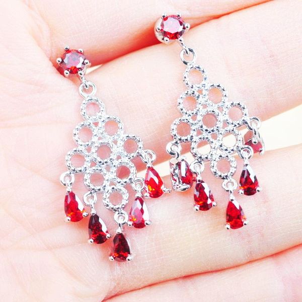 

stud gorgeous red cubic zircon luxury geometry wedding earring for women engagement party bridal jewelry gift er022, Golden;silver