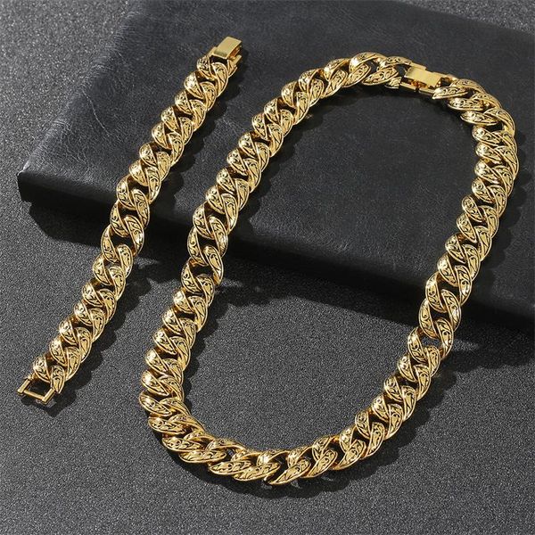 

chains vintage pattern miami cuban link chain 16mm punk men's necklace anti allergy jewelry gifts, Silver