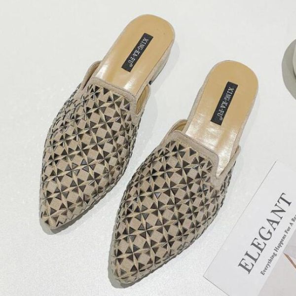

summer flats mules lady sandals slippers outdoor fashion leisure rhinestone pointed toe women women's shoes qq105, Black