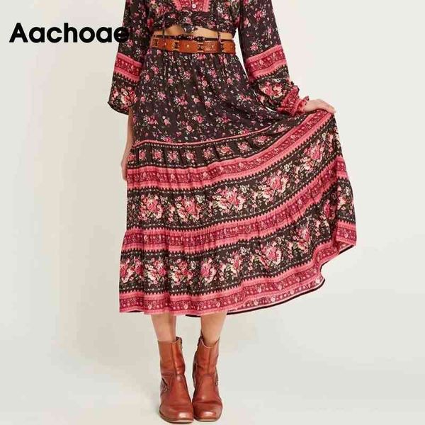 

high waist midi women vintage floral printed bohemian skirts female bow tie a line summer beach skirt without belt 210413, Black