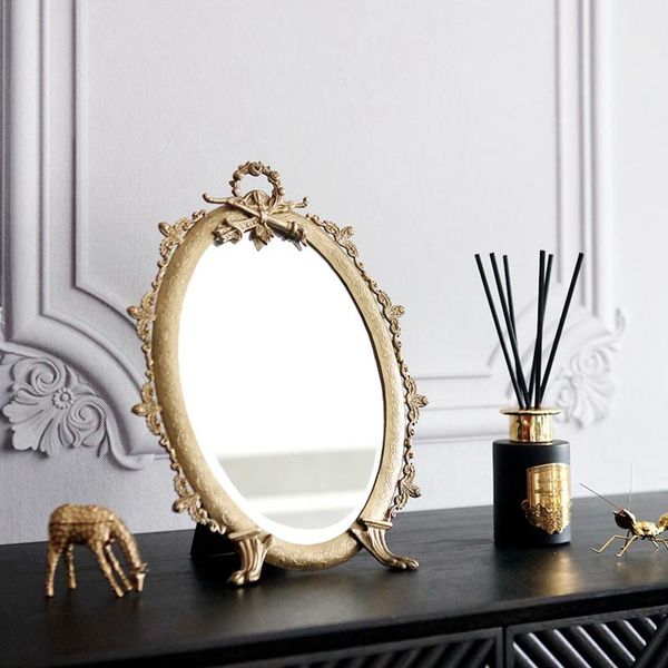 

mirrors retro french carved bow wreath copper makeup mirror light luxury deskvanity living room villa decorative