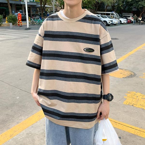 

striped short sleeve t shirt hong kong wind version loose beautiful young trend all-match men's t-shirts 2021, White;black